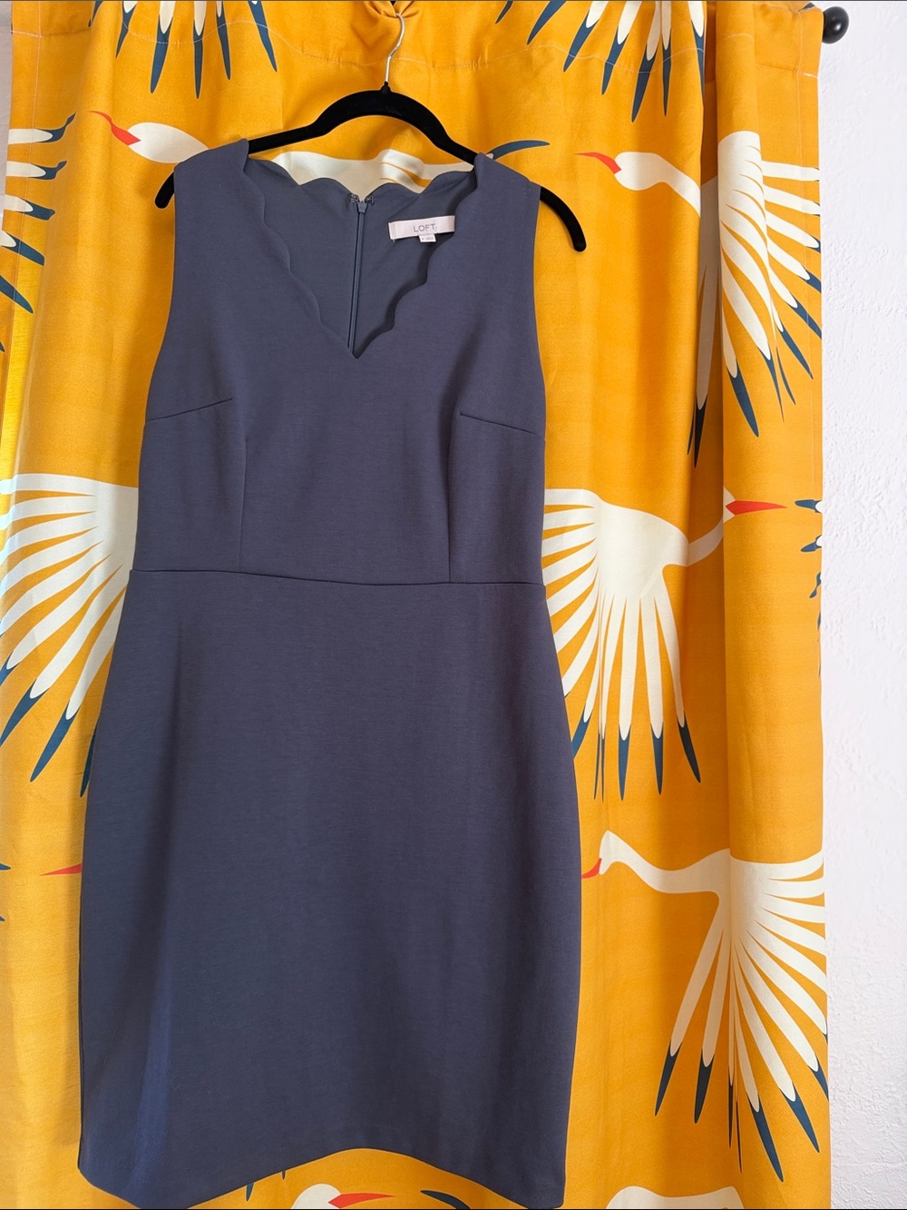 LOFT Slate Blue Scallop V-Neck Sheath Dress